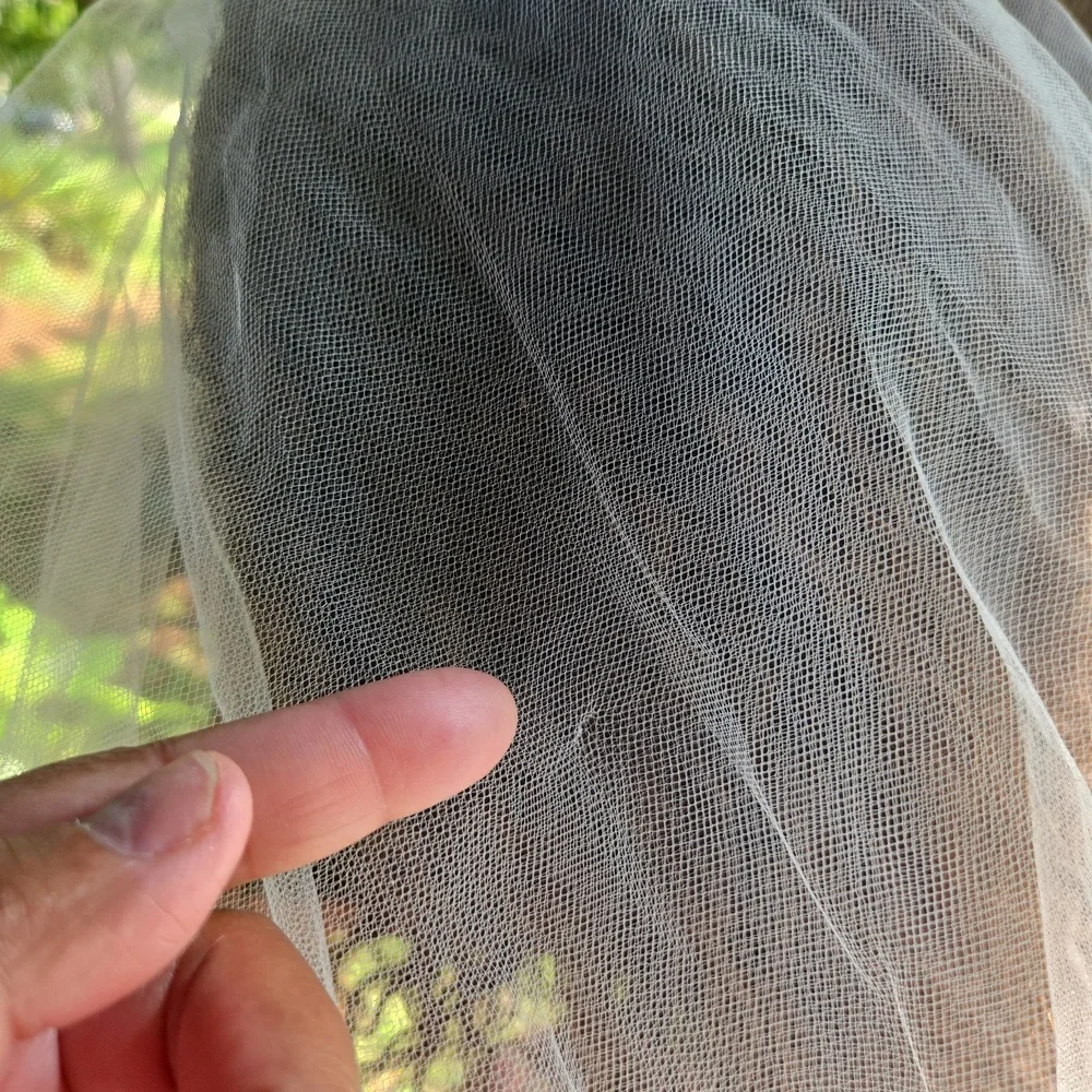 White Mesh Midi Length Veil With Satin Trim